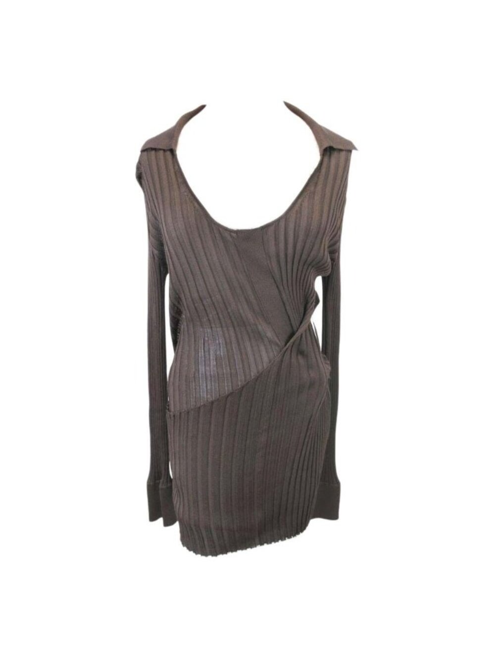 Bottega Veneta Silk Ribbed Knit Shirt Long Sleeve Top Dress Layered Design 38
